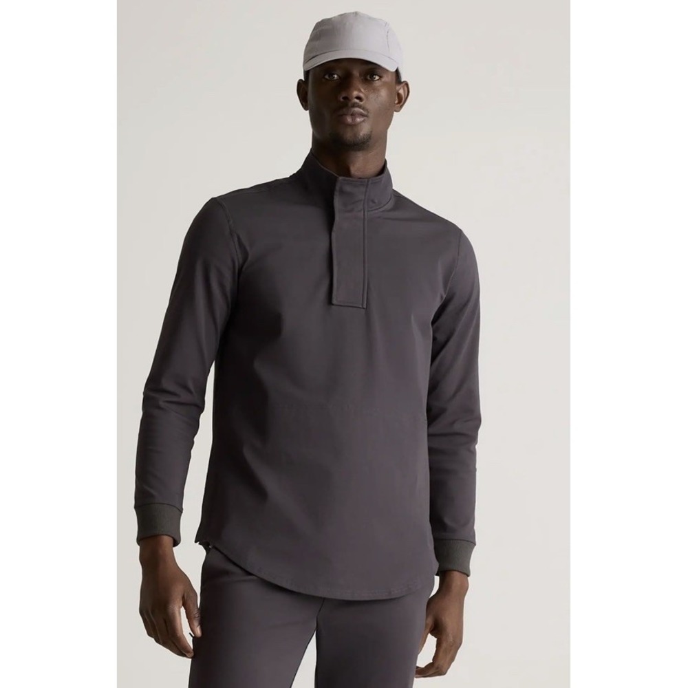 Quince On Par Half-Zip Pullover Dark Coal Sleeved Top Large Magnetic Side NWT